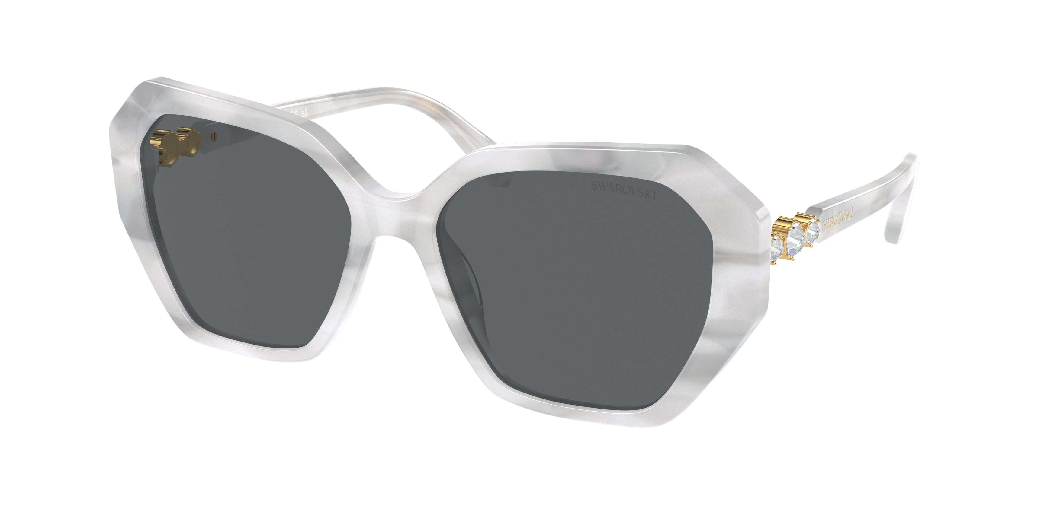 Swarovski Damen SK6017 104287 Sonnenbrillen Acetat Weiß Grau Geometrisch Normal-image